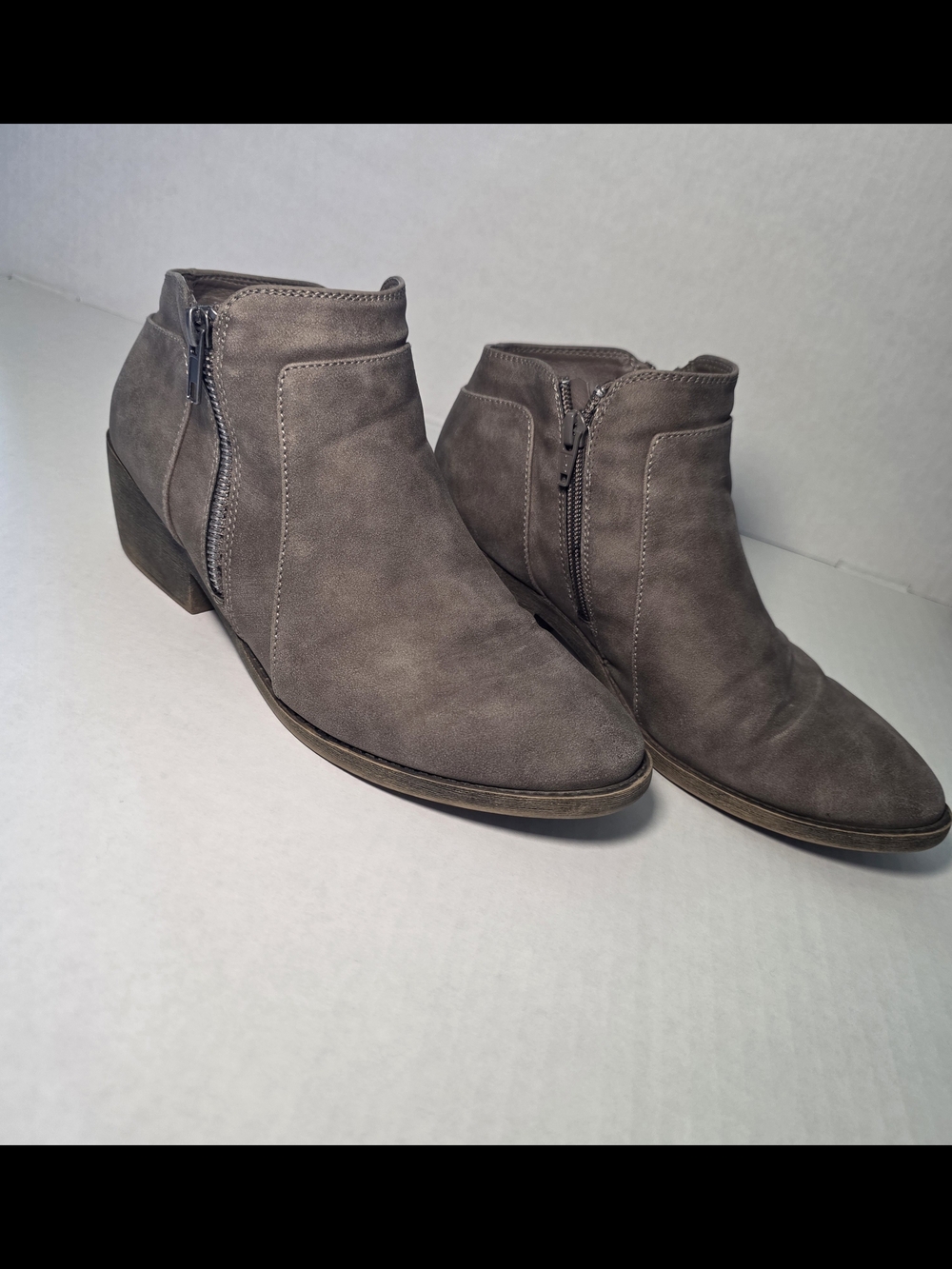 Maurices Gray Taupe Suede Ankle Booties with Side Zipper